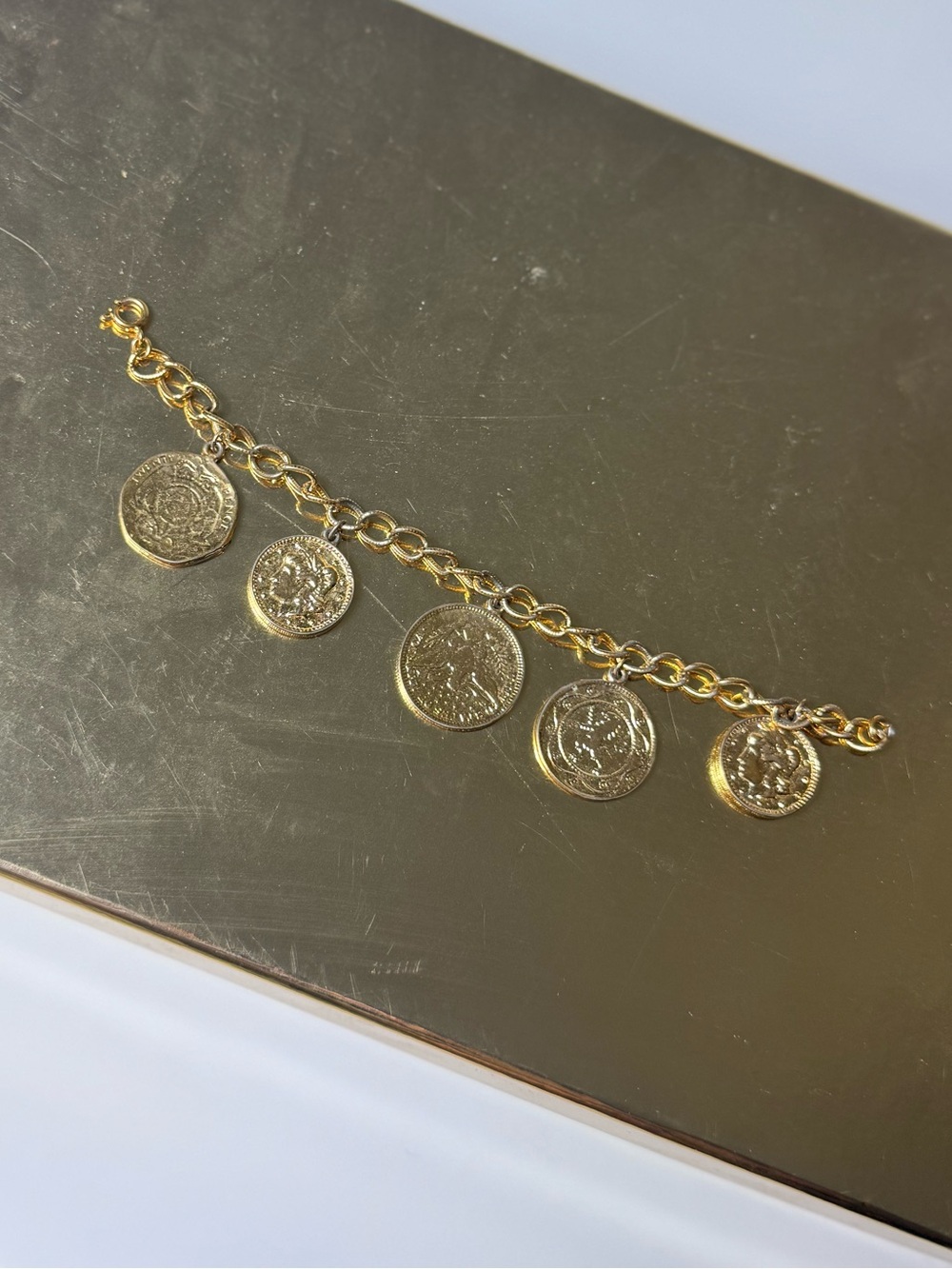 Gold Coin Charm Link Bracelet - Women Jewelry - Picture 12 of 13